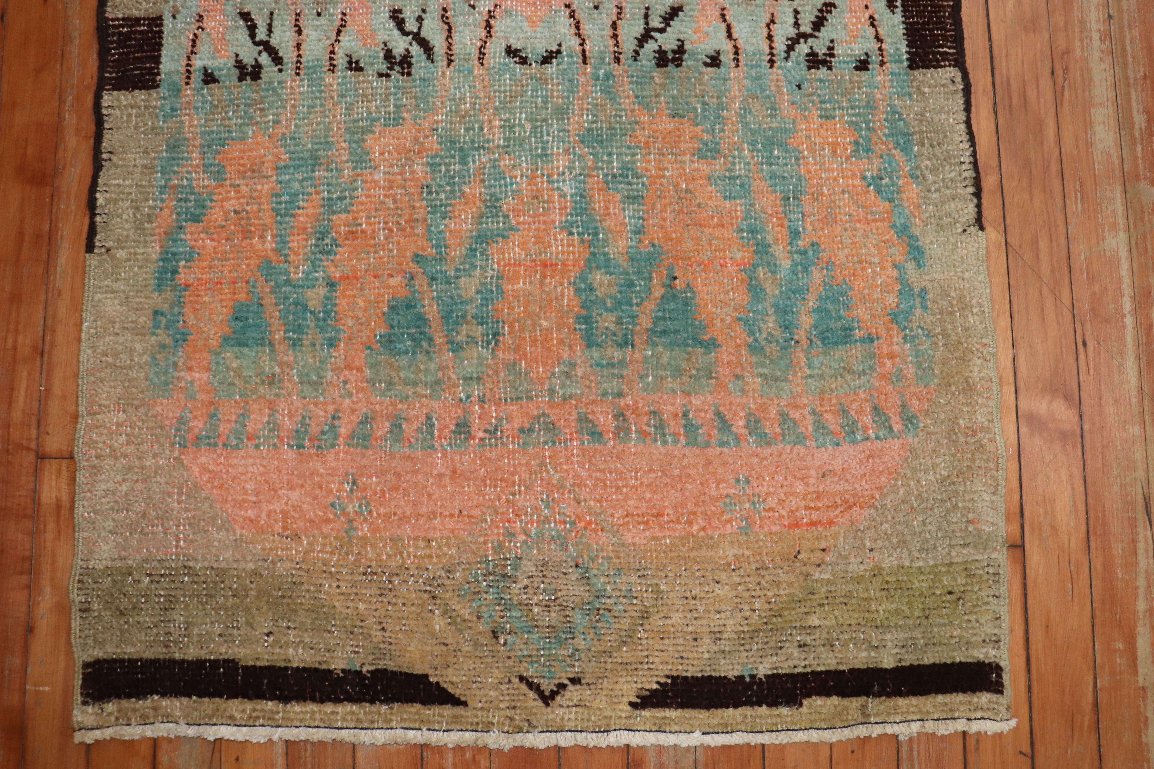 Wool Eclectic Turkish Throw Size Rug, Mid-20th Century