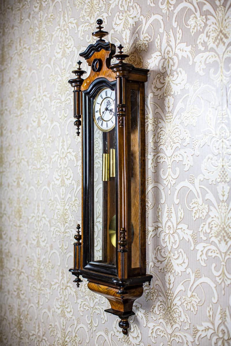 Late-19th Century Eclectic Endler/Freiburg Wall Clock with Brass Elements

We present you this clock in a glazed walnut case. All is dated Q4 of the 19th century (ca. 1890). It was made in the Endler in Freiburg manufactory (today’s Świebodzice in