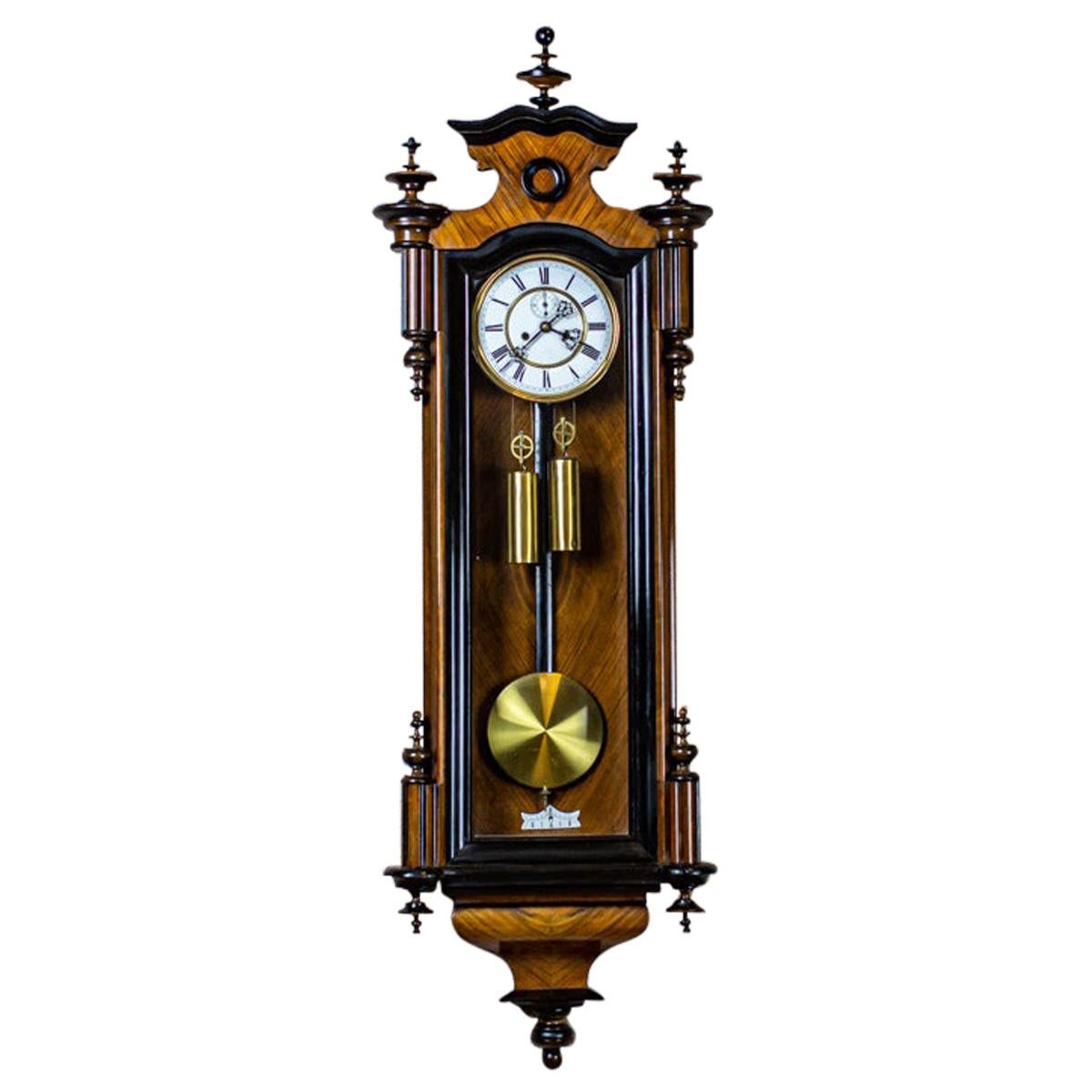 Late-19th Century Eclectic Endler/Freiburg Wall Clock with Brass Elements For Sale