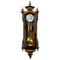 Eclectic Wall Clock from the 19th Century in Light Brown Walnut Case