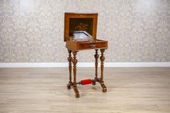 Eclectic Walnut Wood and Veneer Sewing Table, Circa 1900