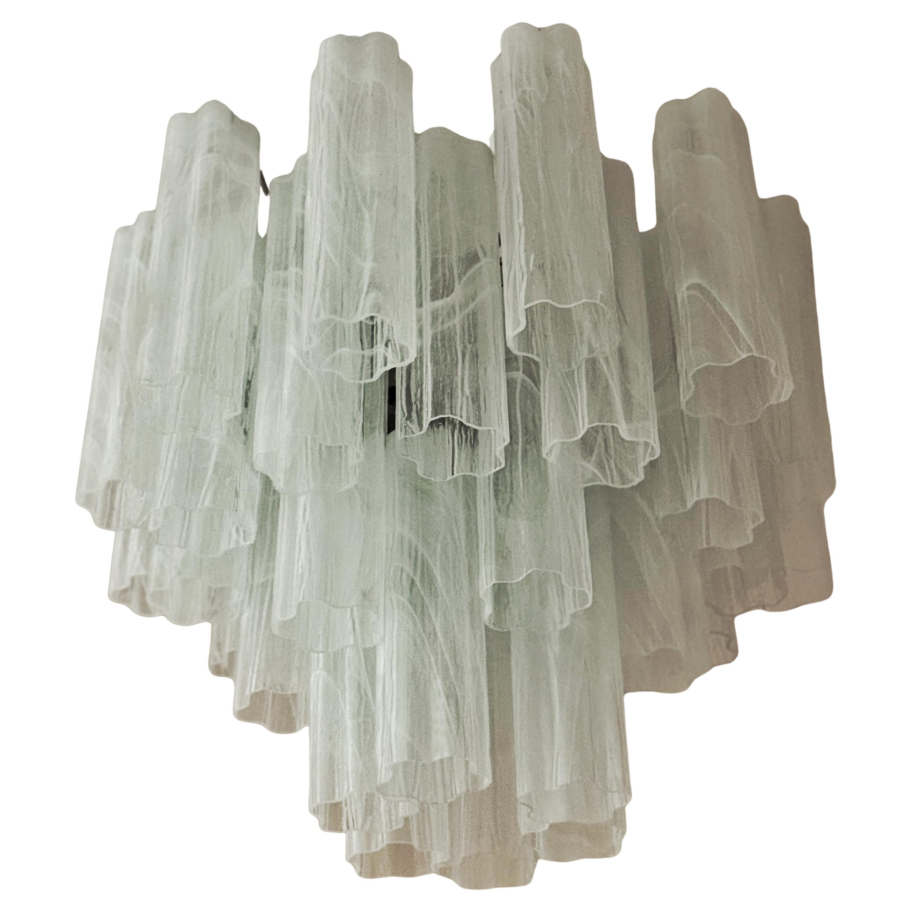 Eclectic White Murano Chandelier Tronchi - Glass with a Swirled Marbled Pattern