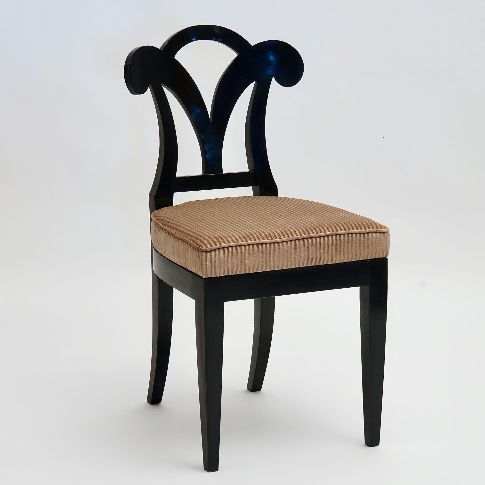 Eclectica, set of 6 Ebonized Biedermeier dining Chairs each in different style For Sale 9