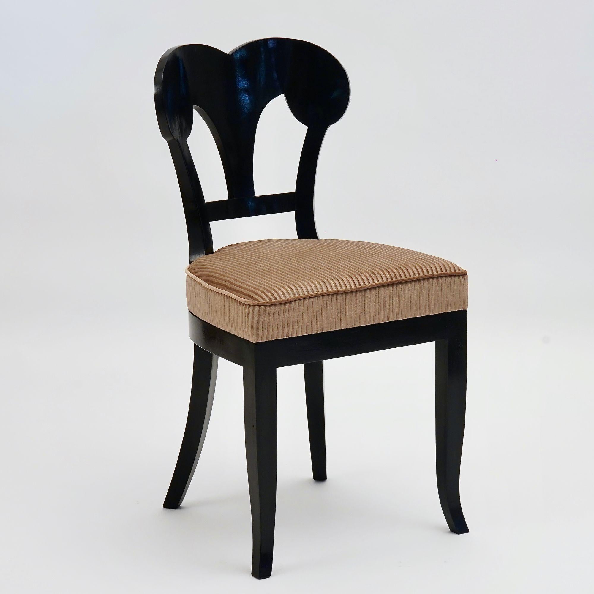 Eclectica, set of 6 Ebonized Biedermeier dining Chairs each in different style For Sale 11