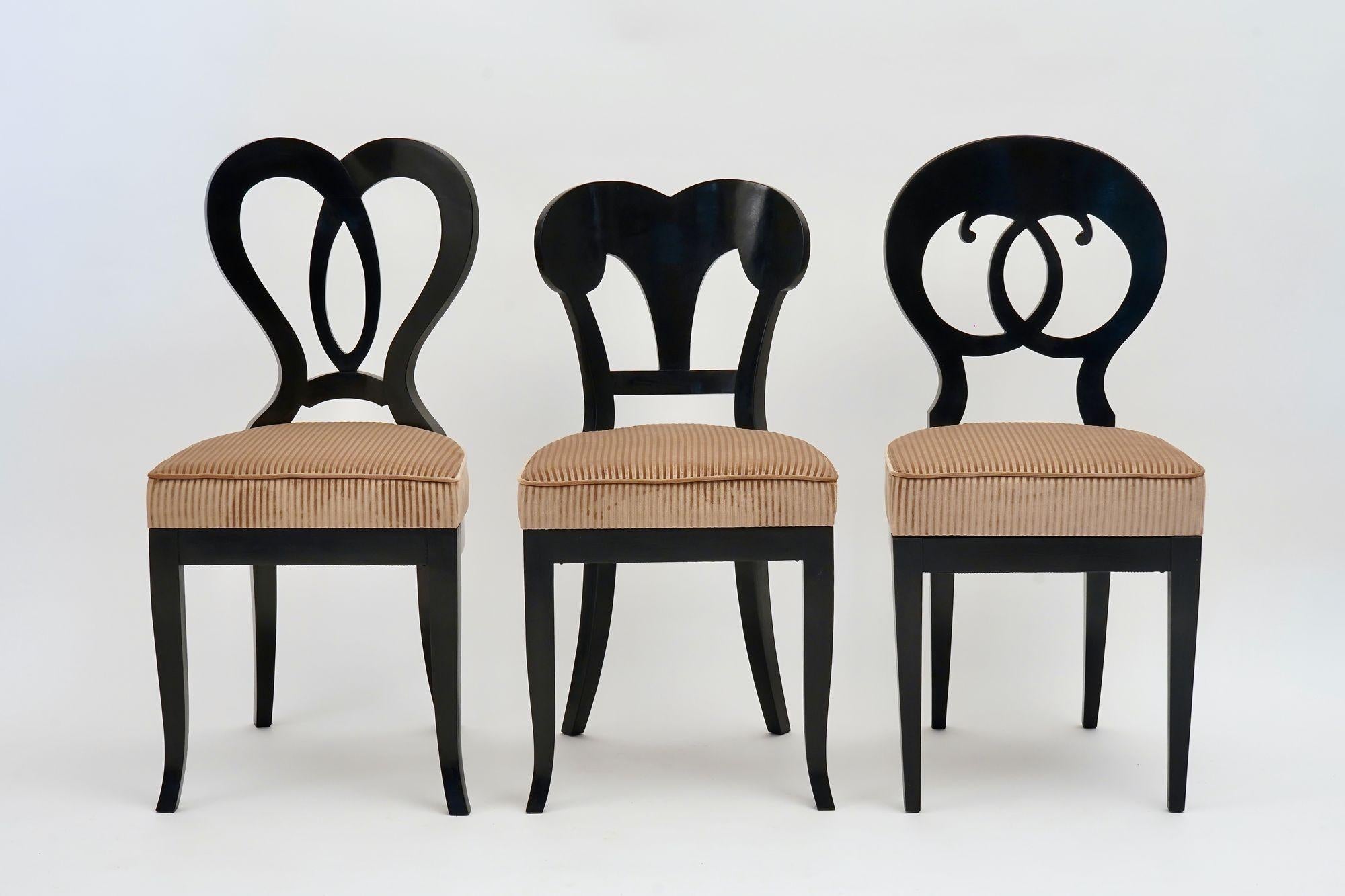 Eclectica, set of 6 Ebonized Biedermeier dining Chairs each in different style In New Condition For Sale In Tavarnelle val di Pesa, Florence