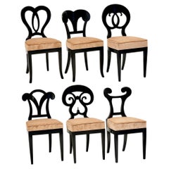Eclectica, set of 6 Ebonized Biedermeier dining Chairs each in different style