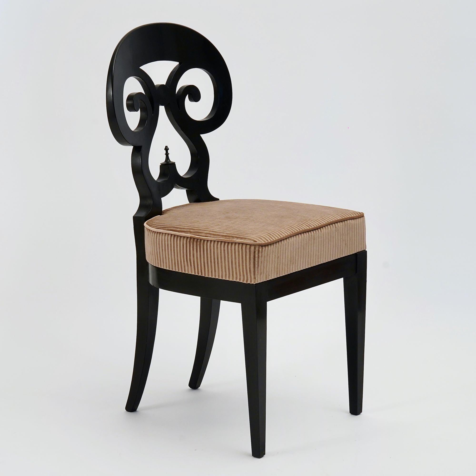 Eclectica, set of 8 Ebonized Biedermeier dining Chairs each in different style For Sale 1