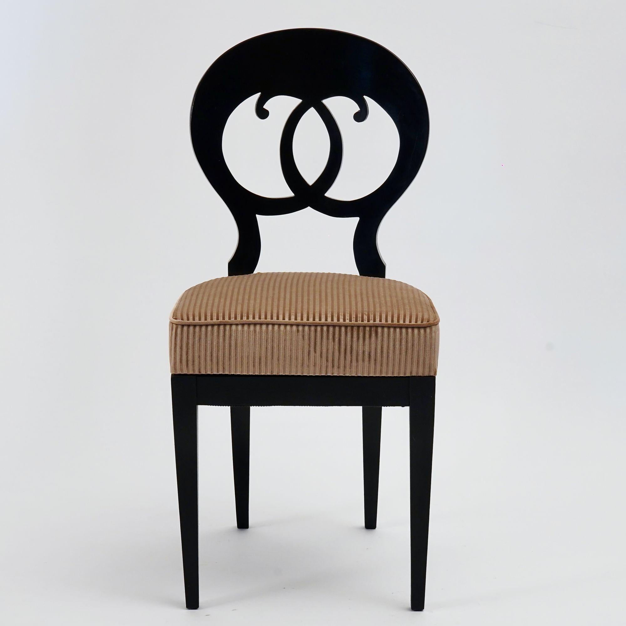 Eclectica, set of 8 Ebonized Biedermeier dining Chairs each in different style For Sale 2