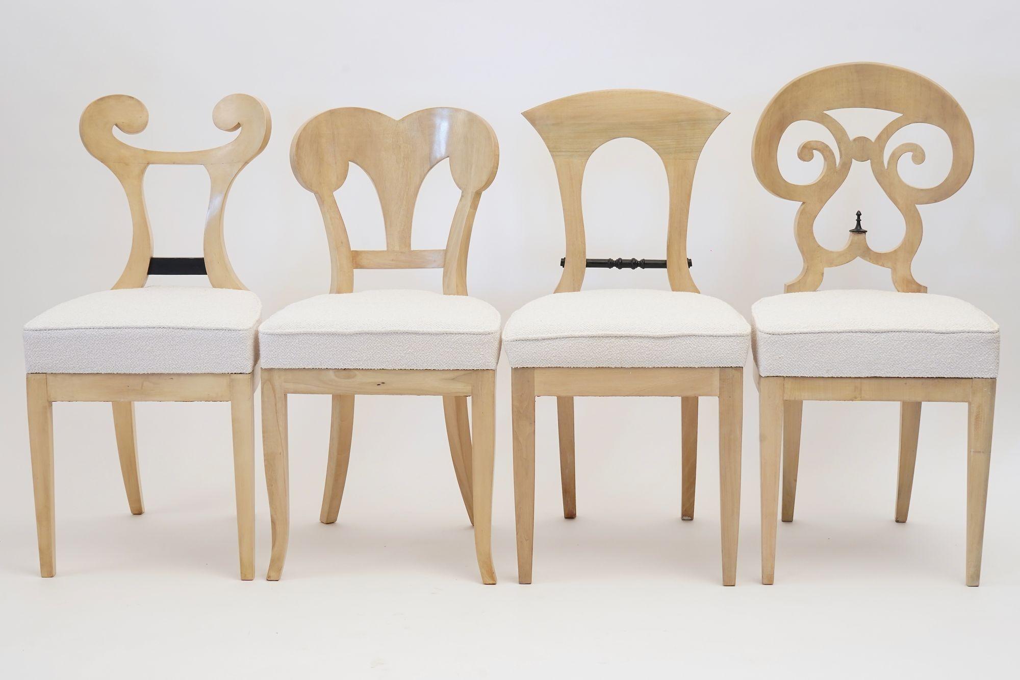 Ecléctica, juego de 8 Sillas de comedor Biedermeier blancas cada una en estilo diferente Italiano en venta