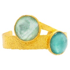 Eclipse 22k Gold Cuff with Turquoise, Pearl and Quartz, by Tagili