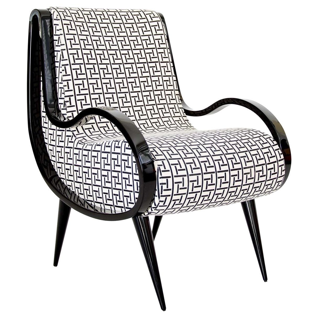 Eclipse Sessel aus schwarzem und weißem Stoff im Angebot