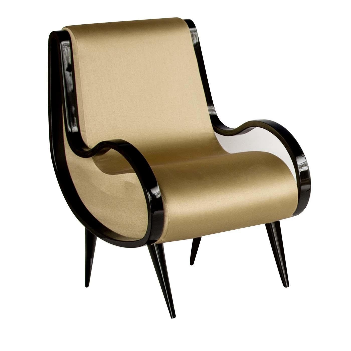 Italian Eclipse Armchair in Gold Fabric For Sale