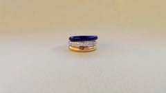 Eclipse Band Enamel Three Lines Gold Diamonds Pavé-Set 0.26K Cocktail Ring
