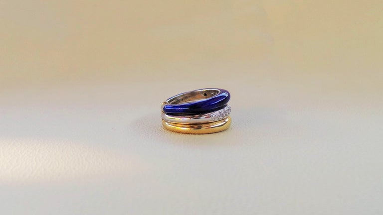 Eclipse Band Enamel Three Lines Gold Diamonds Pavé-Set 0.26K Cocktail ...