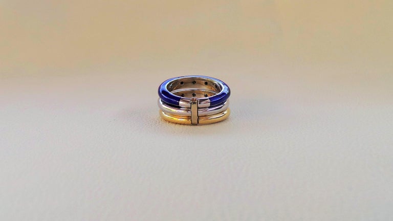 Eclipse Band Enamel Three Lines Gold Diamonds Pavé-Set 0.26K Cocktail ...
