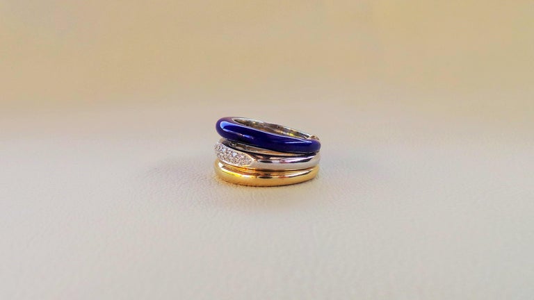Eclipse Band Enamel Three Lines Gold Diamonds Pavé-Set 0.26K Cocktail ...