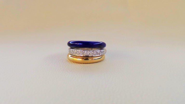 Eclipse Band Enamel Three Lines Gold Diamonds Pavé-Set 0.26K Cocktail ...