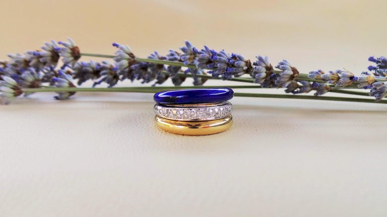 Eclipse Band Enamel Three Lines Gold Diamonds Pavé-Set 0.26K Cocktail ...