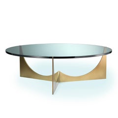 Eclipse Coffee Table Brass Plated Base w/ Center Support & Glass Top / Custom