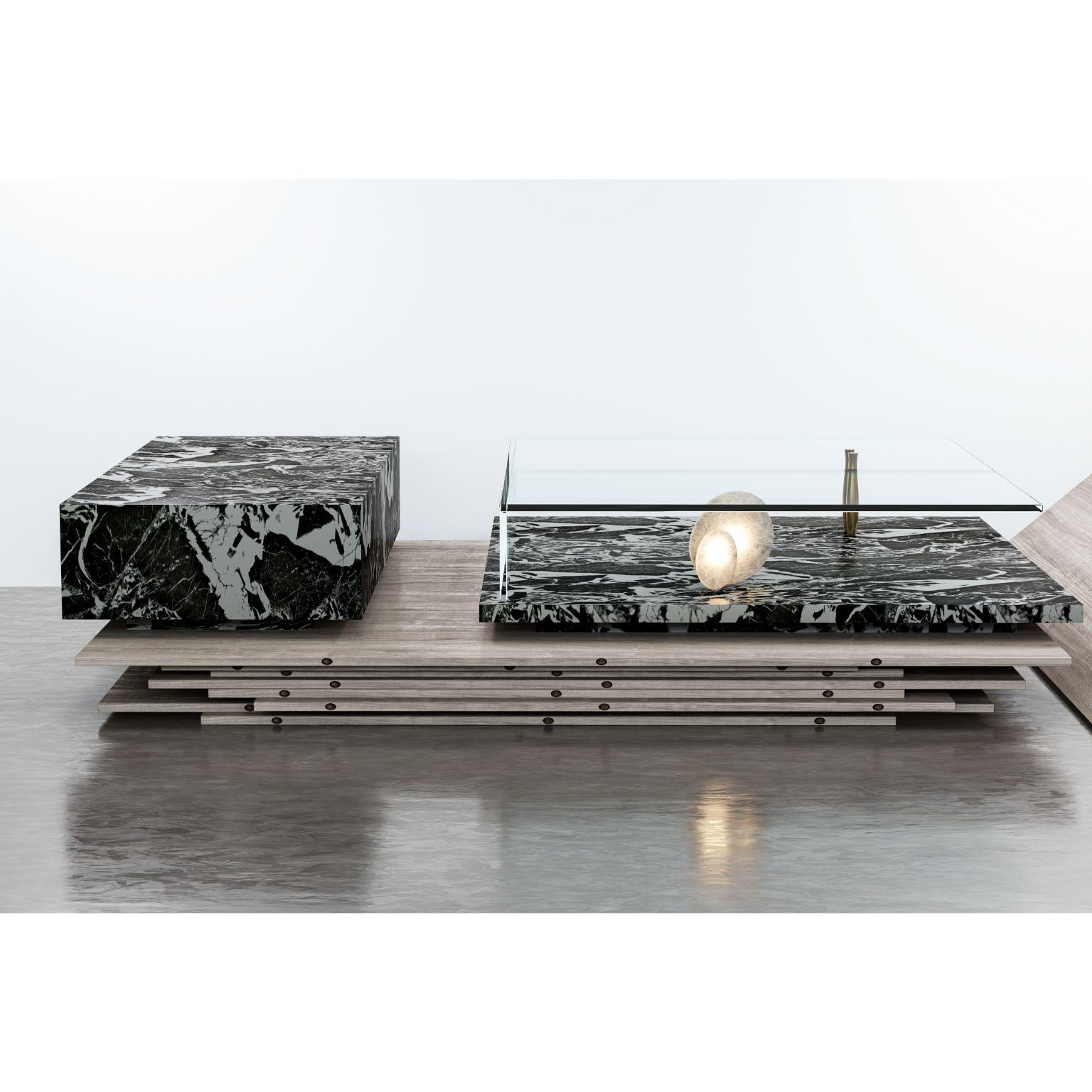 Eclipse coffee table by Simon Hamui
Dimensions: 
Piece 1: D 75 x W 170 x H 34 cm
Piece 2: D 150 x W 170 x H 34 cm 
Materials: Stone, Glass, Brass, Onyx
Prices may vary according to the finish chosen.
Also available in different dimensions.