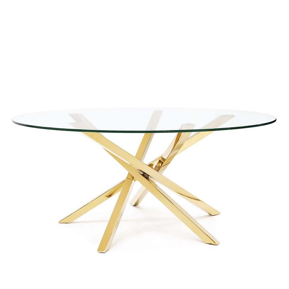 Coffee table eclipse with base
in metal in gold finish.
With round clear glass top.
Also available in side table.