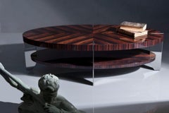 Eclipse, Coffee Table in Natural Macassar and Polished Stainless Steel