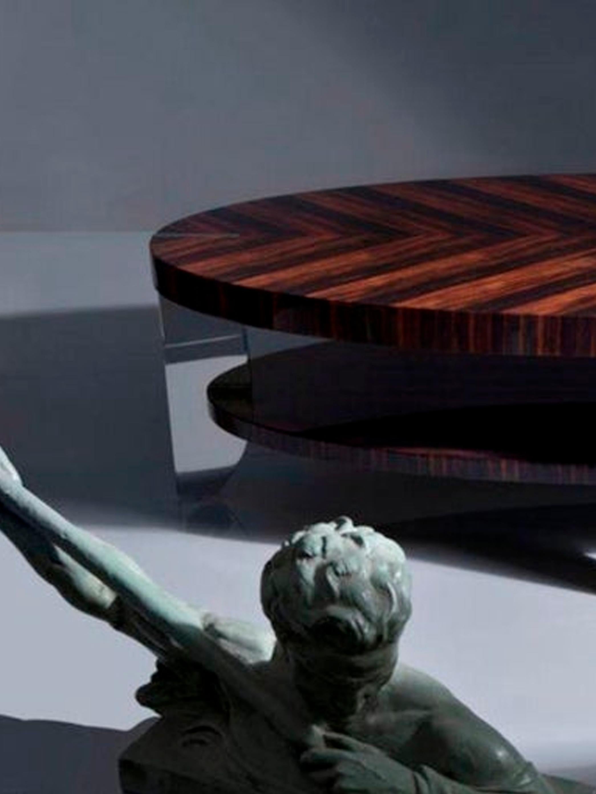 Eclipse, Coffee Table in Natural Macassar and Polished Stainless Steel In New Condition For Sale In Beirut, LB