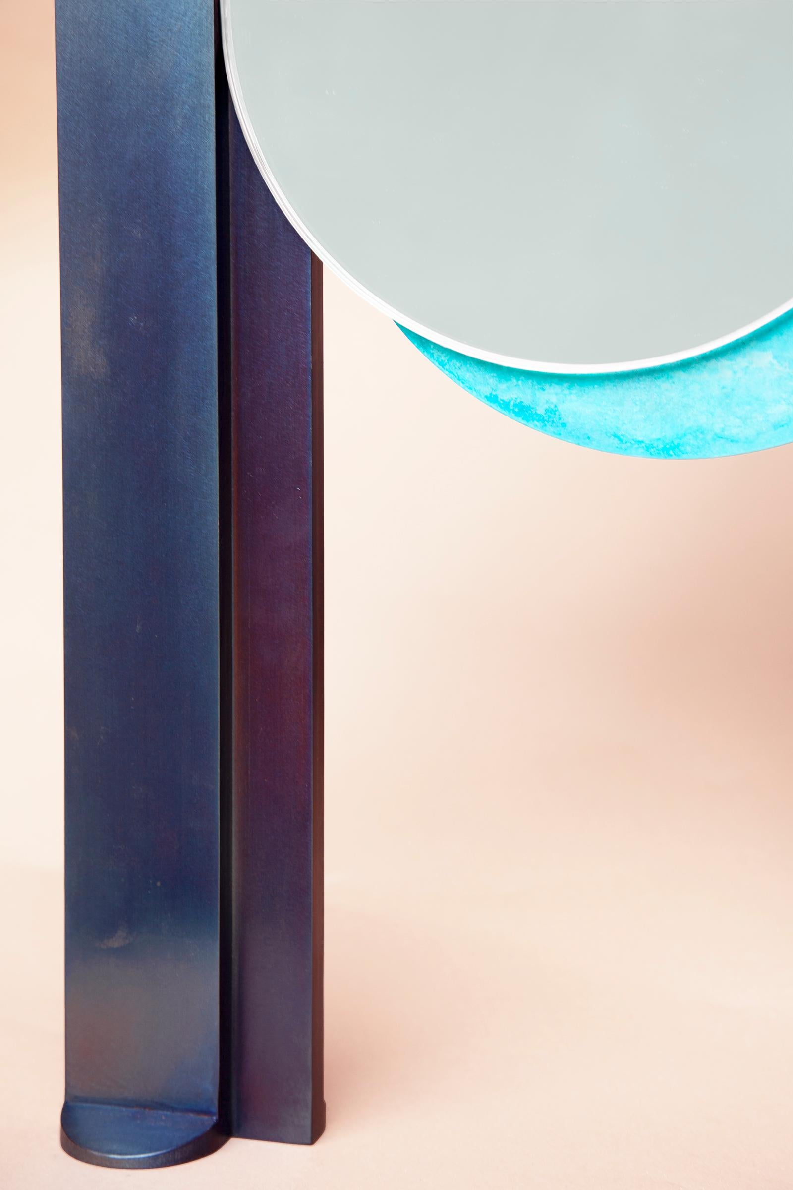Eclipse Contemporary Heat-Treated and Patinated Steel Mirror by Kin & Company For Sale 1