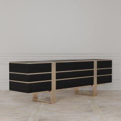 Credenza Eclipse de roble cepillado y latón, Made in Italy