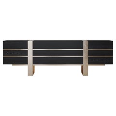 Credenza The Eclipse in Oak spazzolato e ottone, Made in Italy