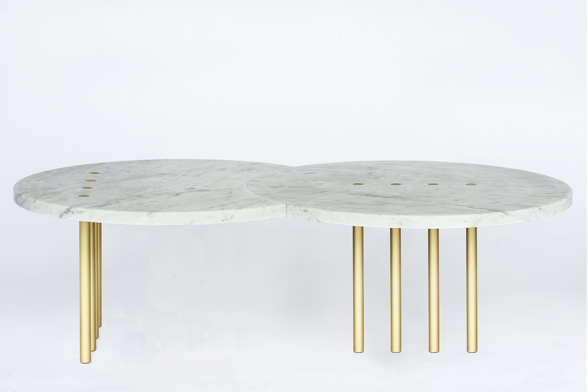 Italian Eclipse Dots Coffee Table in Brass and Carrara Marble by Hagit Pincovici For Sale