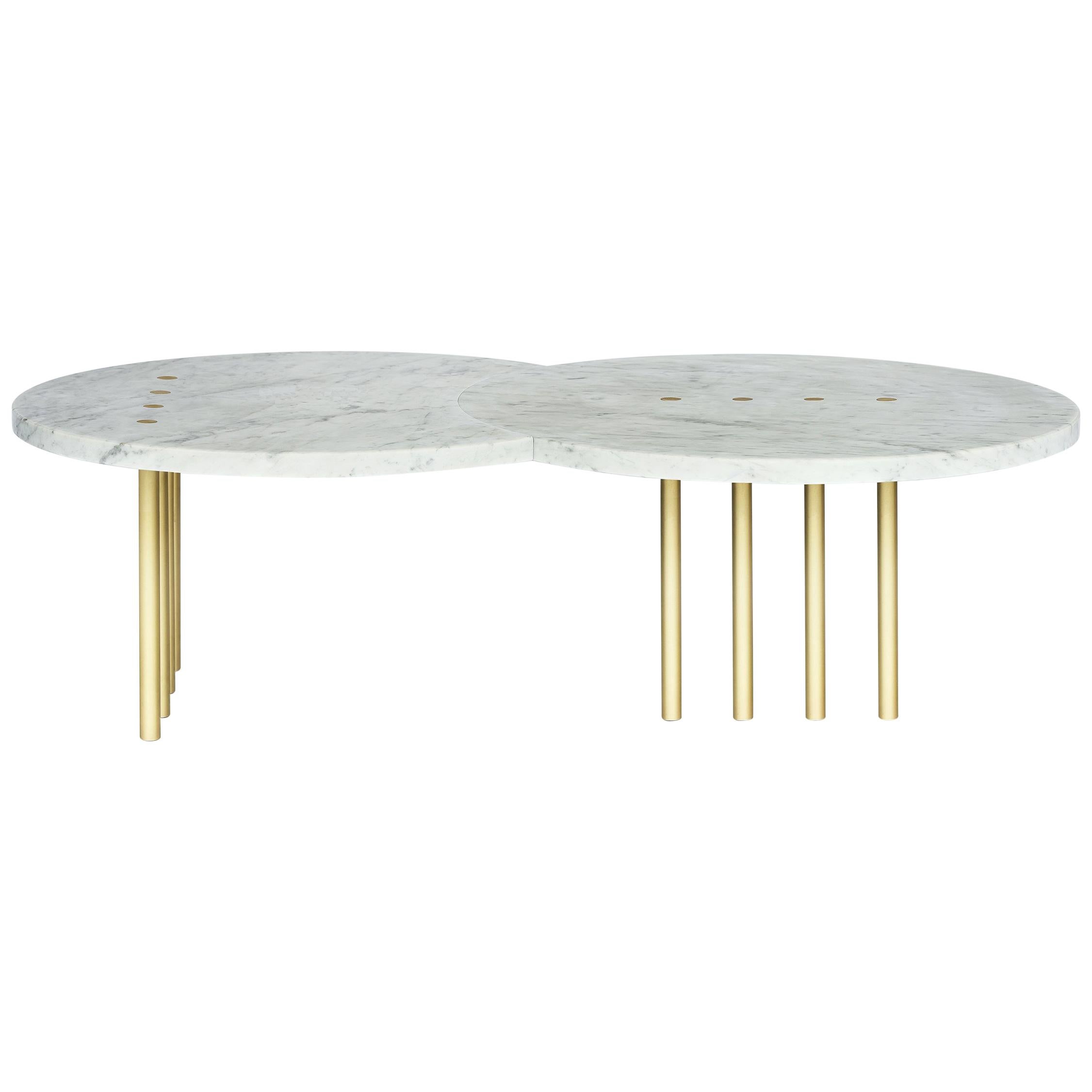 Eclipse Dots Coffee Table in Brass and Carrara Marble by Hagit Pincovici For Sale