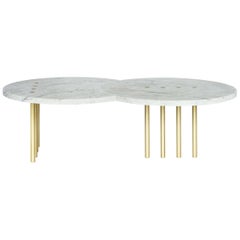 Eclipse Dots Coffee Table in Brass and Carrara Marble by Hagit Pincovici