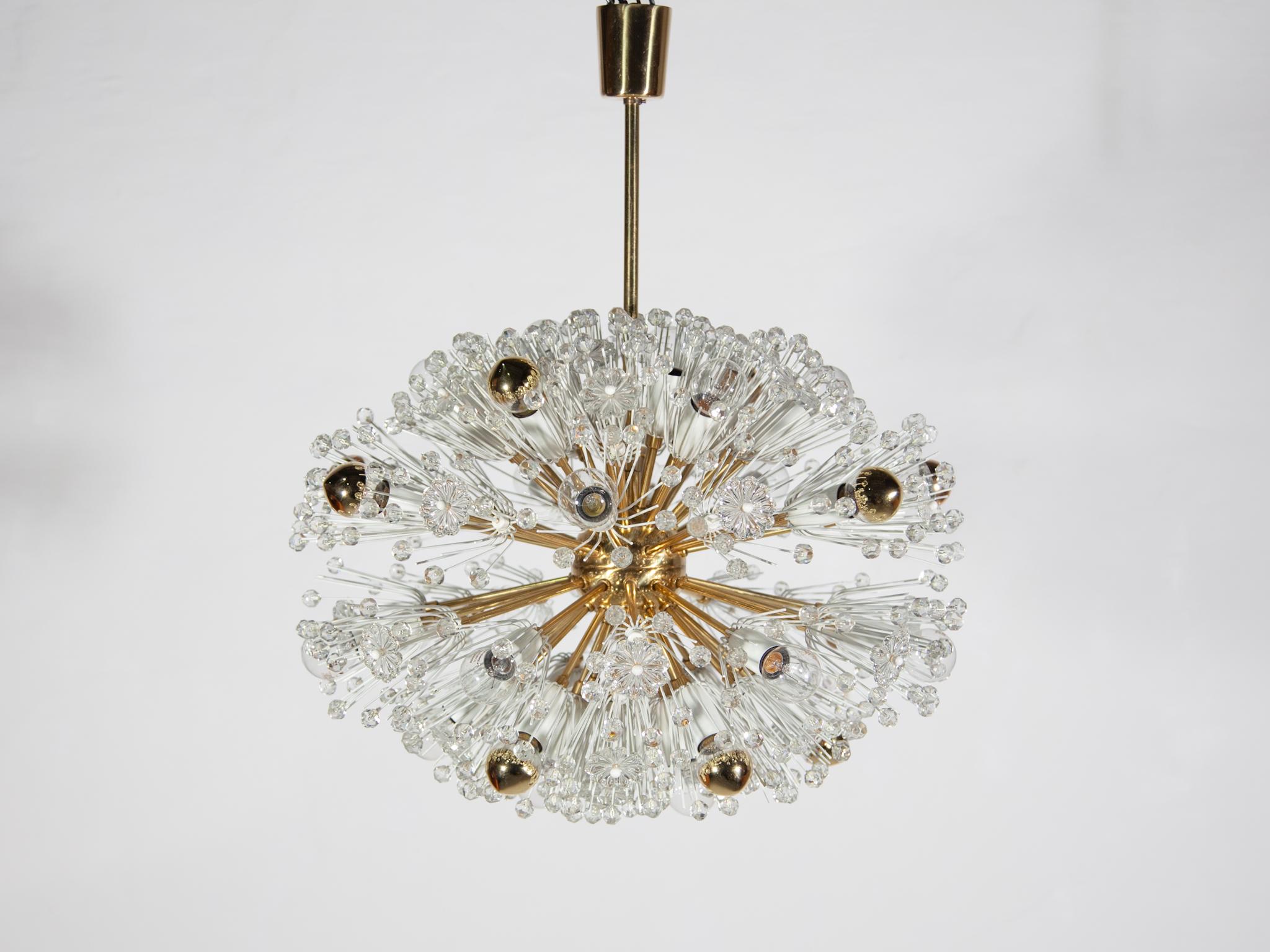 Eclipse Emile Stejnar Blowball Brass a Crystal Chandelier, Rupert Nikoll, 1950s For Sale 3