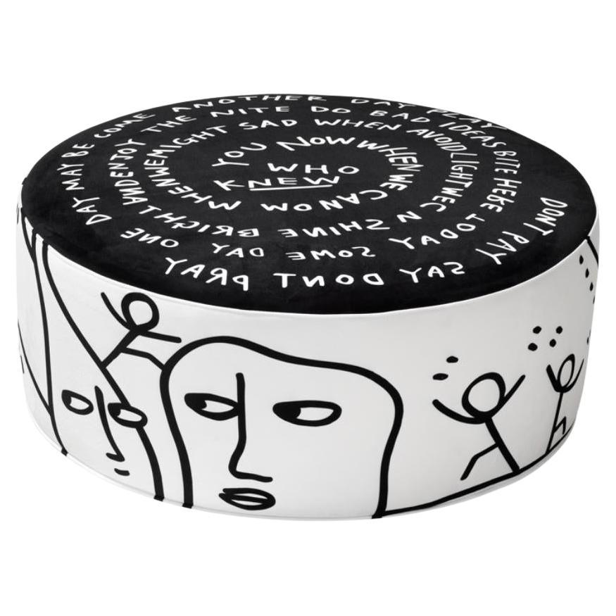 Eclipse Etching Pouf L in Polyurethane Foam & Polyester Fabric For Sale