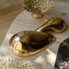 Eclipse I Small Brass Sculpture with Pebble Shape and Gold Finish