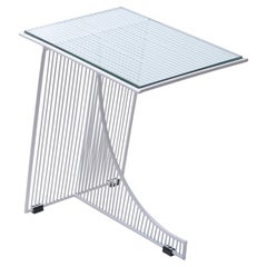 Eclipse Metal Contemporary Side Table w/ Glass Top in White by Bend Goods