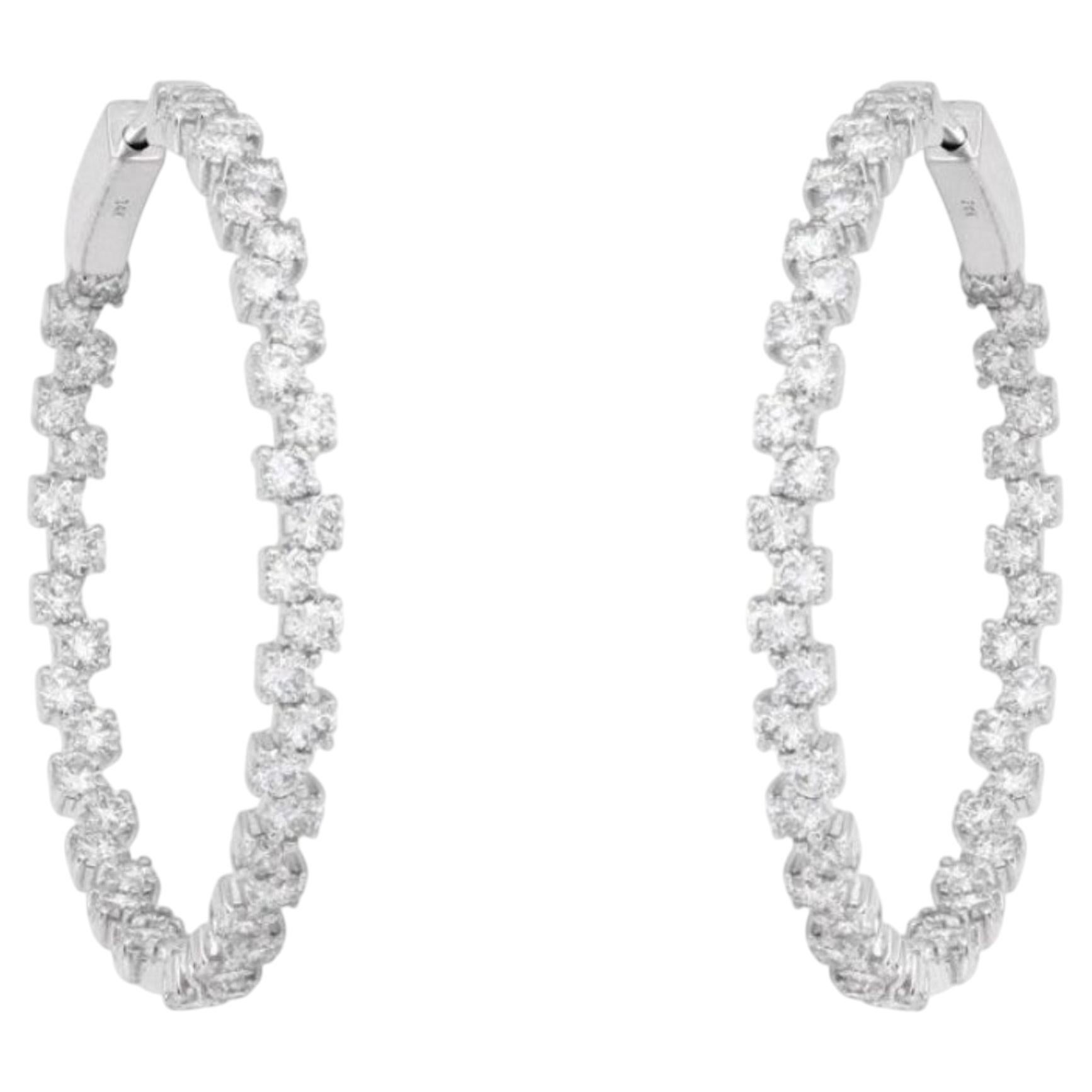 Pendientes de aro de oro blanco de 14K con diamantes «Eclipse» de 3,03 ct en montura de garras en venta