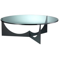 Eclipse Round Coffee Table Black Powder Coated Stainless and Glass Top