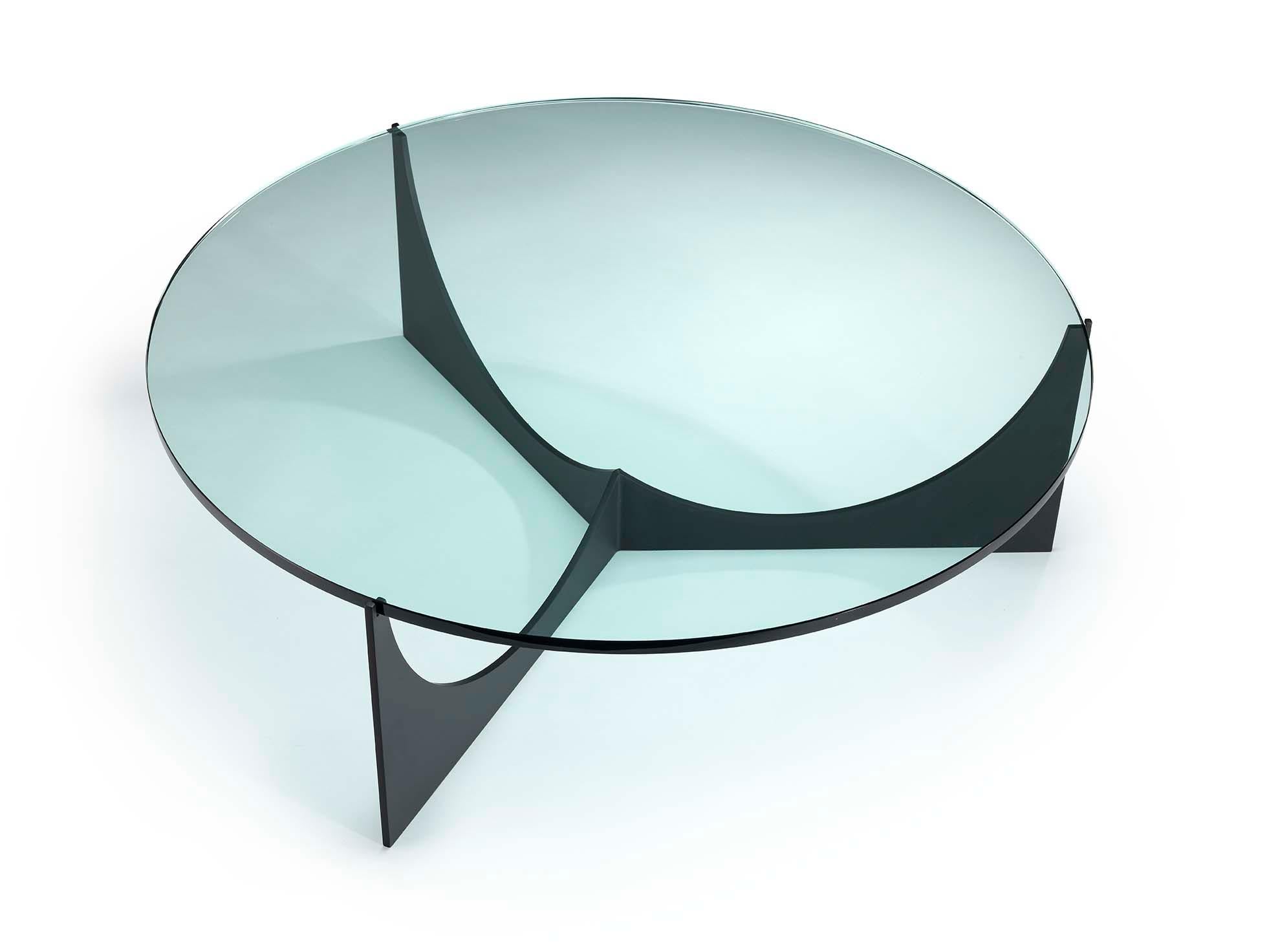 Contemporary Eclipse Round Coffee Table; Black Stainless Base; Honed Granite Top; 43 3/8