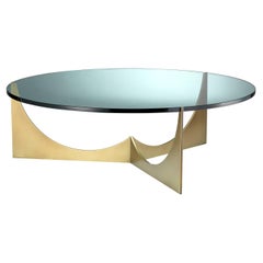 Table basse ronde Eclipse avec base en laiton massif et plateau en verre