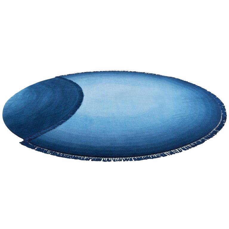 The Eclipse Redonda, Alfombra y Tapiz Nepal Highland Lana y Algodón Azul Brillante en venta