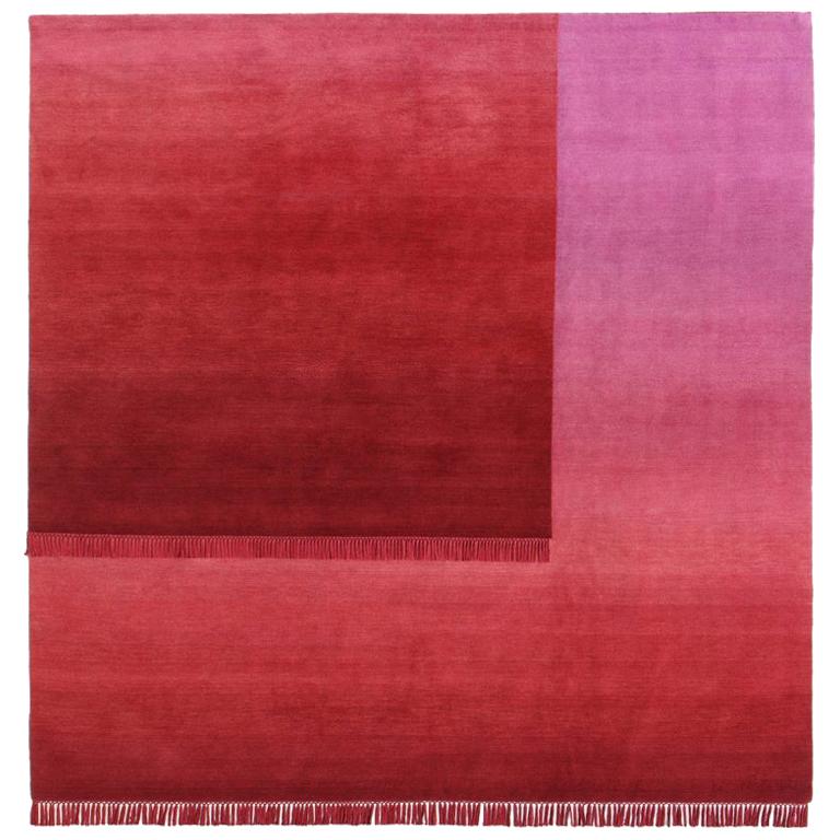 Eclipse Sedna, Rug and Wall Tapestry Nepal Highland Wool and Cotton Berry Red For Sale