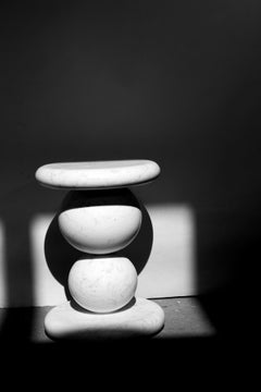 Eclipse side table in Carrara marble by Patrick Laroche