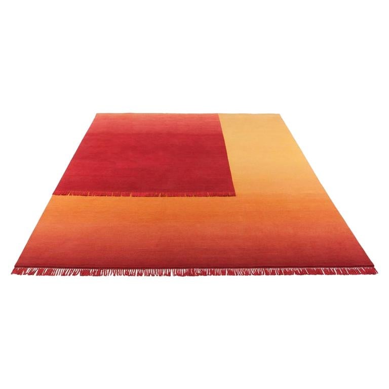 Eclipse Square, Rug and Wall Tapestry Nepal Highland Wool and Cotton Red For Sale