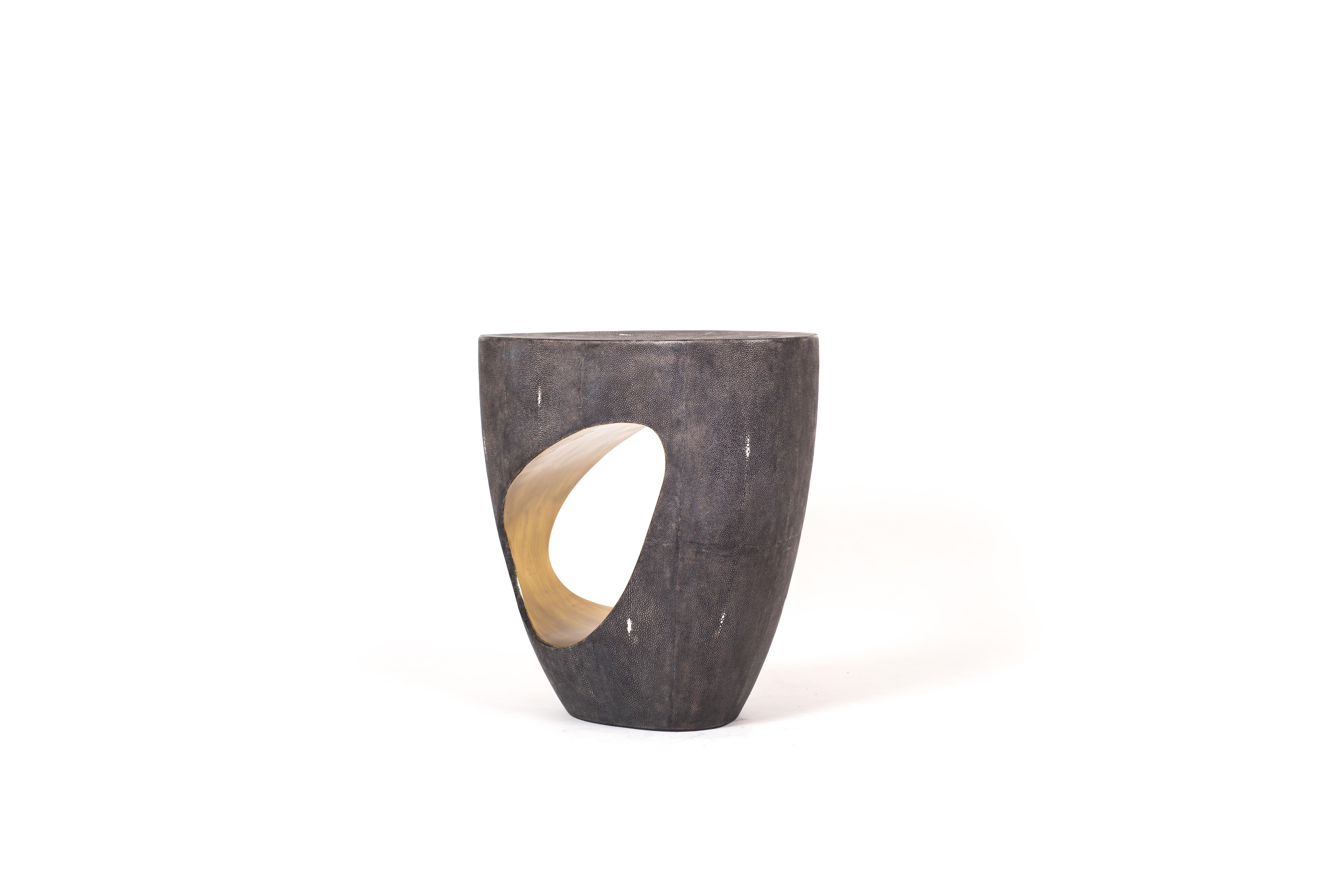 Hand-Crafted Eclipse Stool in Shagreen and Bronze-Patina Brass by R&Y Augousti For Sale