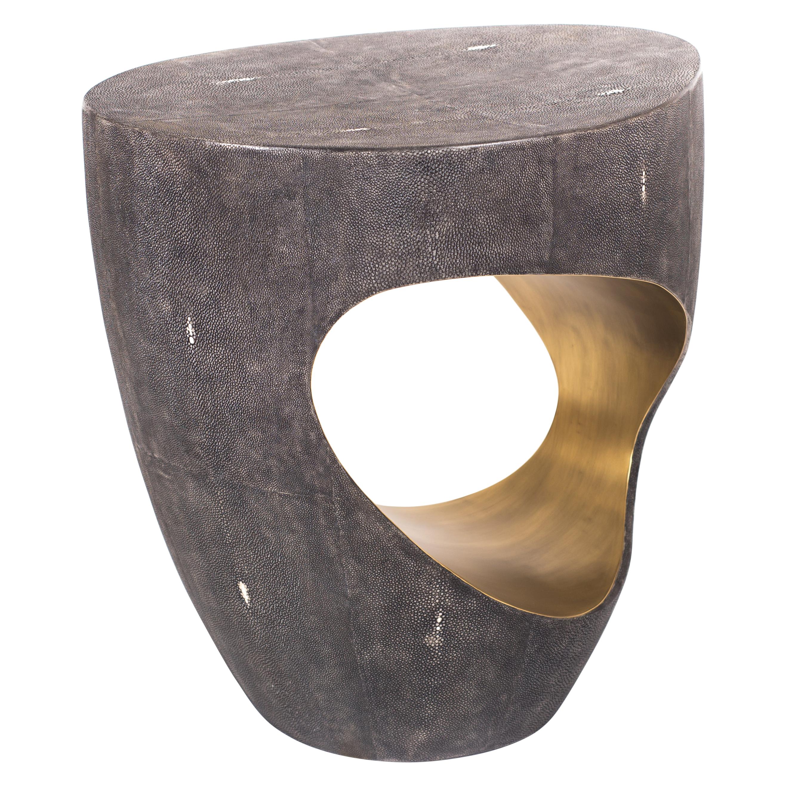 Eclipse Stool in Black Shagreen and Bronze-Patina Brass by R&Y Augousti