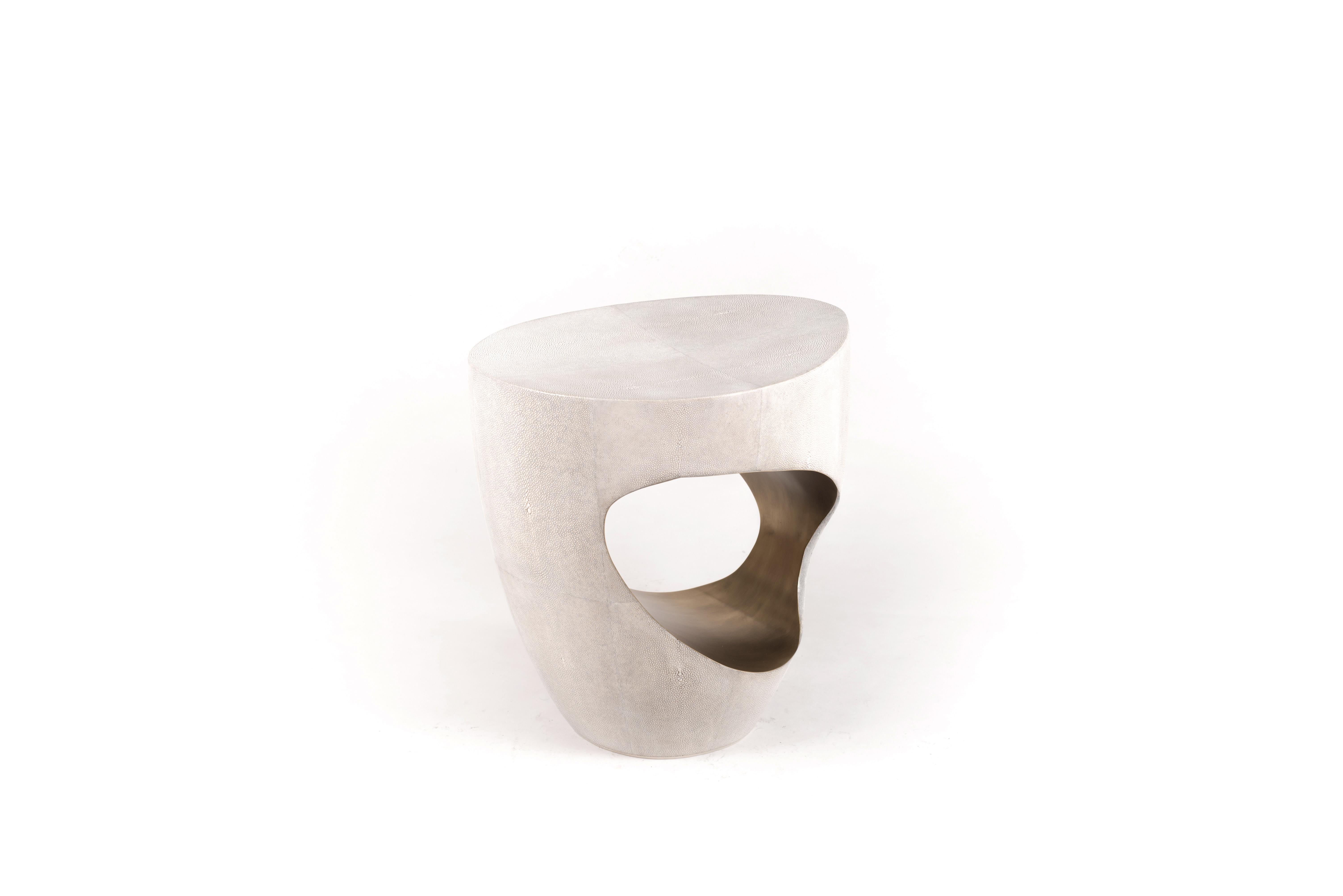 Hand-Crafted Eclipse Stool in Cream Shagreen and Bronze-Patina Brass by R&Y Augousti For Sale