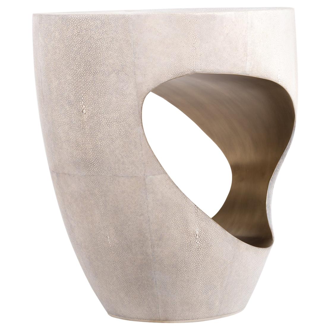 Eclipse Stool in Cream Shagreen and Bronze-Patina Brass by R&Y Augousti For Sale