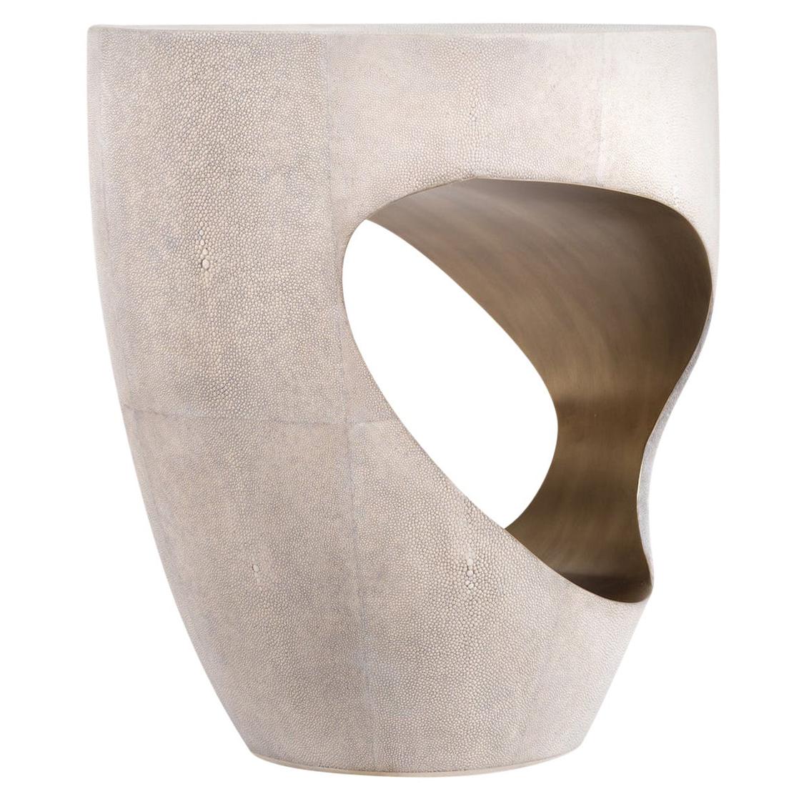 Eclipse Stool in Cream Shagreen and Bronze-Patina Brass by R&Y Augousti